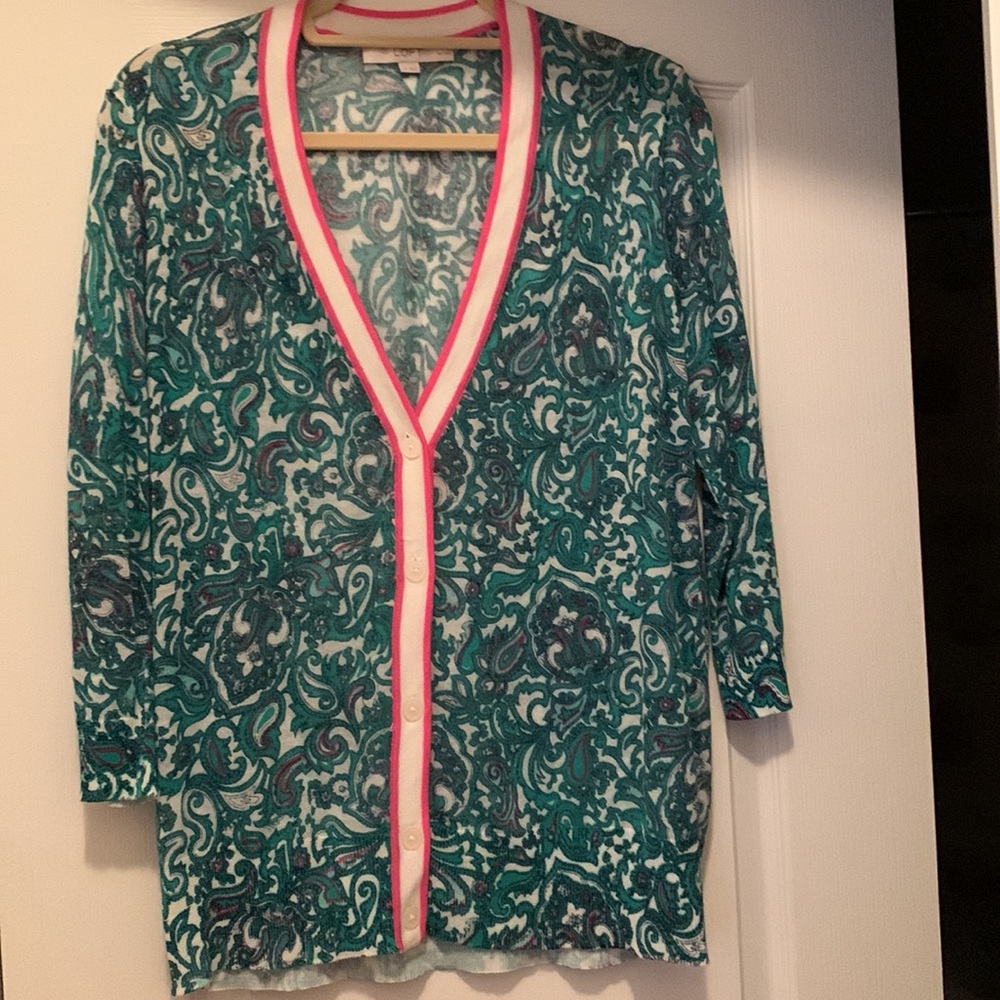 LOFT V-neck three-quarter sleeve button-down sweater